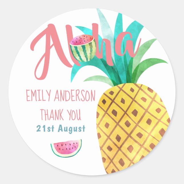 Fruity Tropical Thank You Stickers Pineapple (Front)