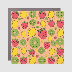 Fruity wallpaper: strawberries, lemons, kiwis. car magnet