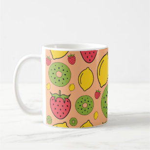 Fruity wallpaper: strawberries, lemons, kiwis. coffee mug