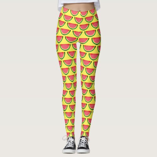 Fruity watermelon slice print leggings for summer