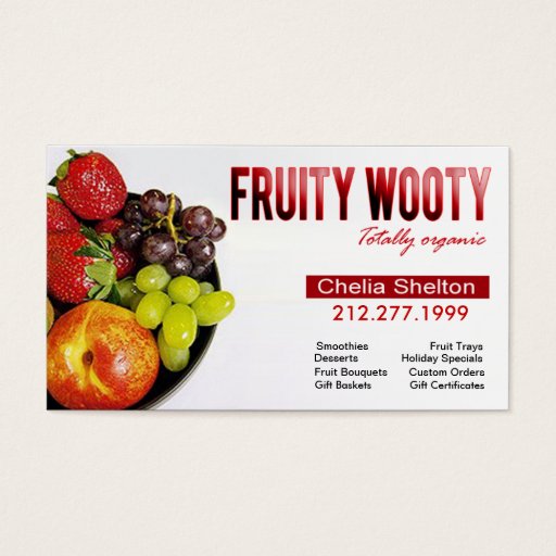 Customizable Fruity Wooty Totally Organic Fruit Desserts Business Card Templates