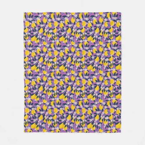 Fruity Yellow Lemons Purple Summer Print Pattern Fleece Blanket