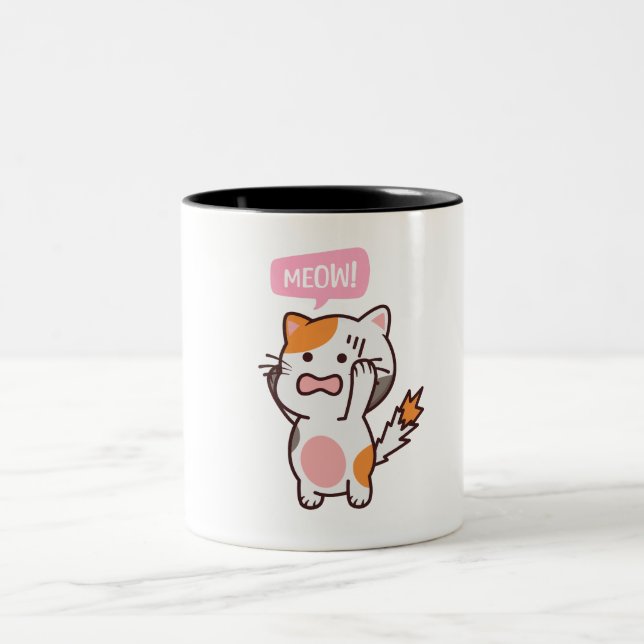 frustrated cute cat design | buy now  Two-Tone coffee mug (Center)