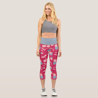 frutal red and gray with cherry pattern capri leggings