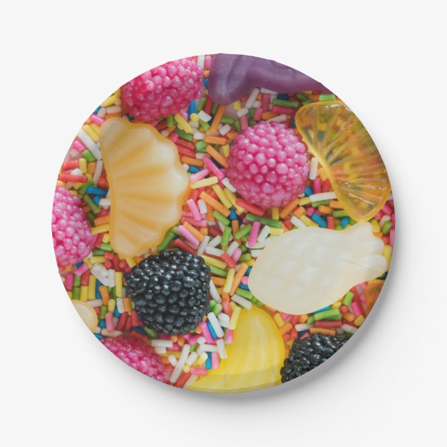 Frutti tutti candy fruit and sprinkle pattern  paper plates (Front)