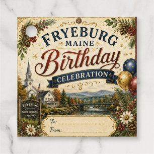 Fryeburg Maine Birthday Celebration Square Gift Favor Tags