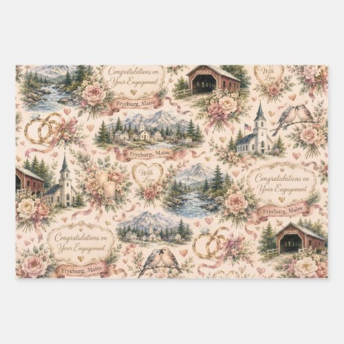 Fryeburg Maine Engagement Celebration Wrapping Paper Sheets