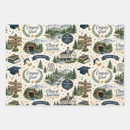 Fryeburg Maine Graduation Celebration Wrapping Paper Sheets