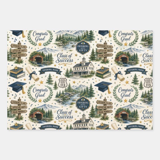 Fryeburg Maine Graduation Celebration Wrapping Paper Sheets (Front)