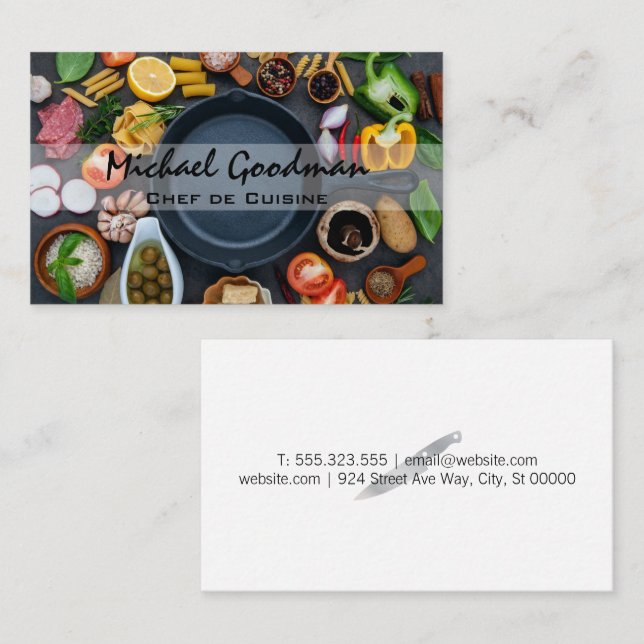 Frying Pan and Foods Business Card (Front/Back)