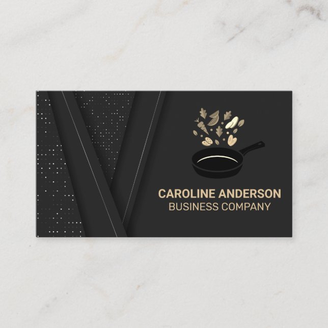 Frying Pan Food Flip | Restaurant Logo Business Card (Front)