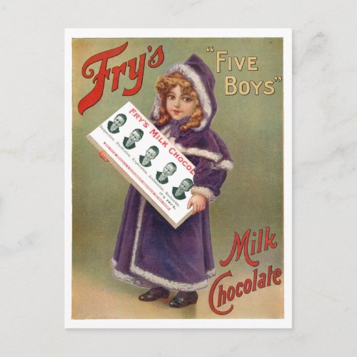 Frys Five Boys Milk Chocolate Ad Sign Postcard