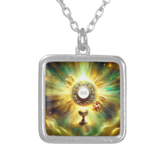 FS Communion Host and Chalice Expressionist Effect Silver Plated Necklace