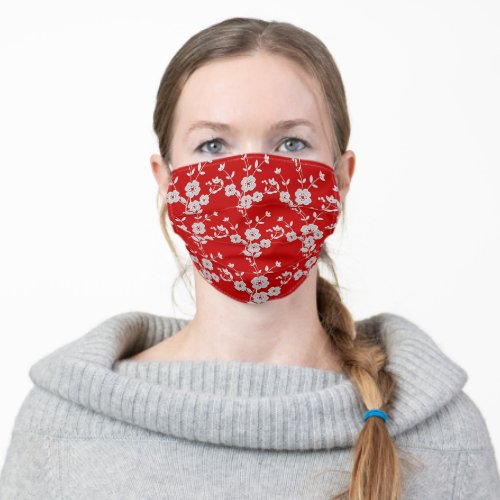 FS Floral Spray Style 1_Red and White Adult Cloth Face Mask