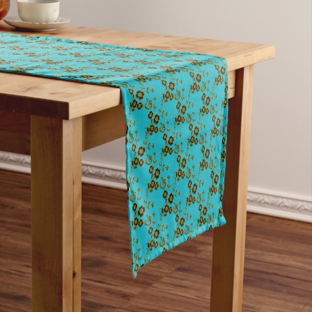 FS-Style 1-AQUA-GOLD-TABLE RUNNER 14x72in (In Situ)