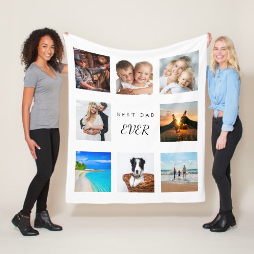 Fsther best dad ever white photo collage fleece blanket