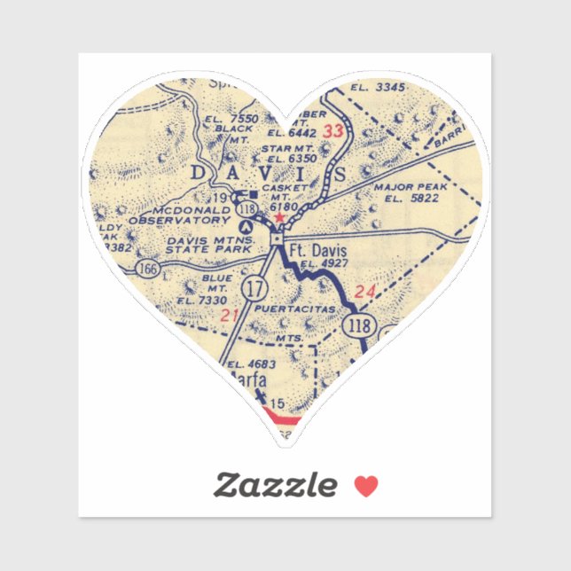 Ft. Davis TX Vintage Map Sticker (Sheet)