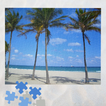 Ft Lauderdale Beach Florida Sand Palm Trees Ocean  Jigsaw Puzzle by Sozo4all at Zazzle