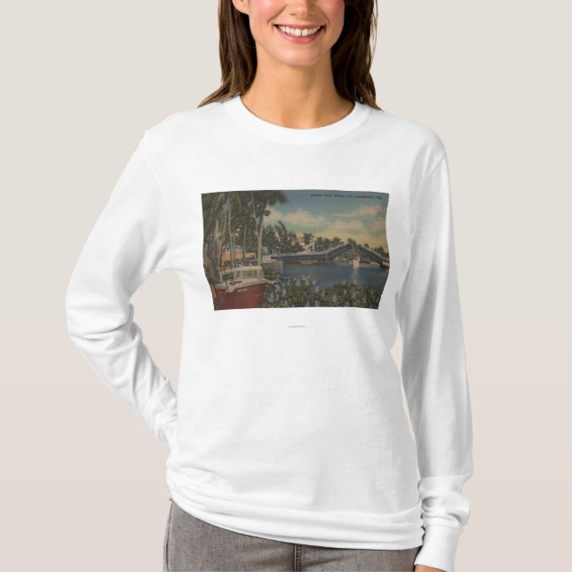 Ft. Lauderdale, FL - New River View & Drawbridge T-Shirt (Front)