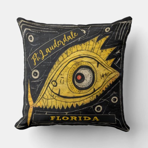 Ft Lauderdale Florida Monster Fish Throw Pillow