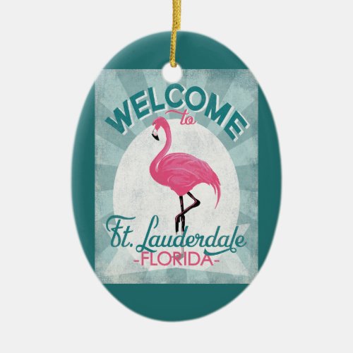 Ft Lauderdale Florida Pink Flamingo Retro Ceramic Ornament