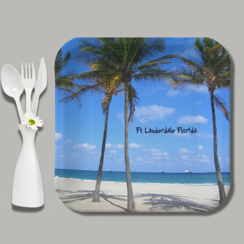 Ft Lauderdale Florida Sand Beach & Palm Trees Paper Plates by Sozo4all at Zazzle