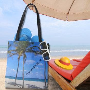 Ft Lauderdale Florida Sand Beach & Palm Trees Tote Bag by Sozo4all at Zazzle