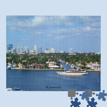 Ft Lauderdale Intracoastal Waterway Skyline Yacht  Jigsaw Puzzle by Sozo4all at Zazzle