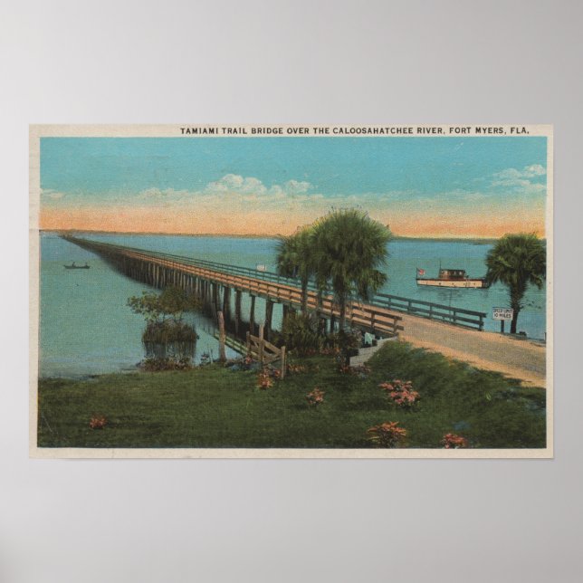 Ft. Myers, Florida - View of Tamiami Trail Bridg Poster (Front)