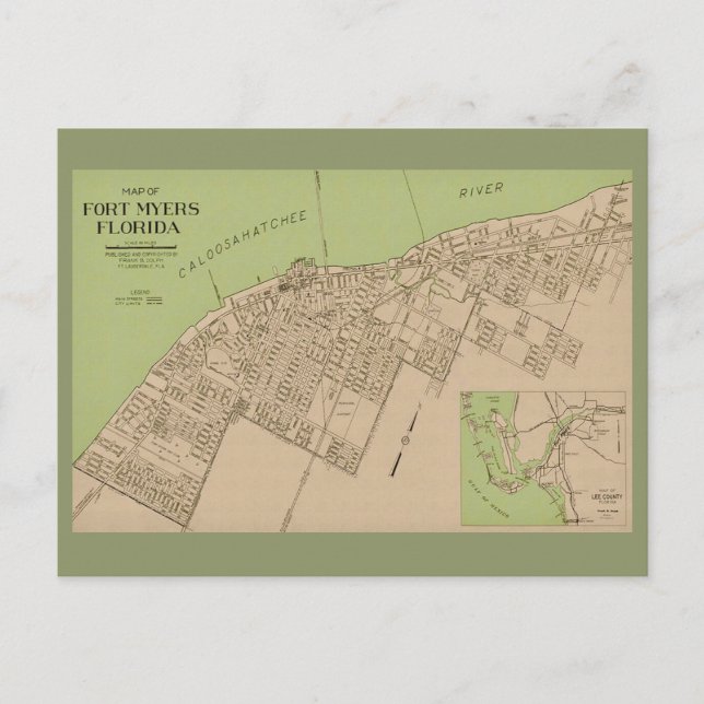 Ft Myers Florida Vintage Map Postcard (Front)