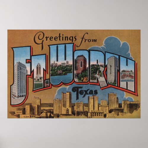 Ft Worth Texas _ Large Letter Scenes Poster