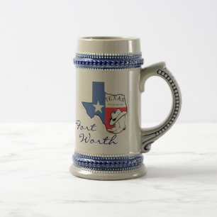 Ft Worth Texas State Map Star, Boots, Hat Stein