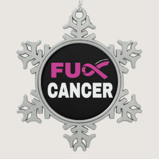 FU CANCER...Breast Cancer Snowflake Pewter Christmas Ornament