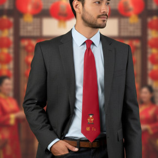 Fu - Good Luck sign in red Neck Tie