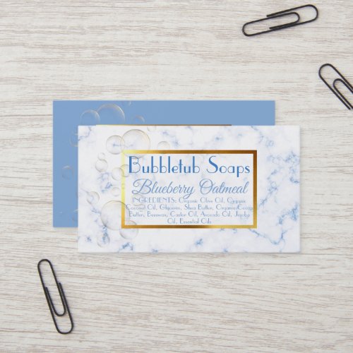 Fuax marble bubbles handmade soap bath blue business card