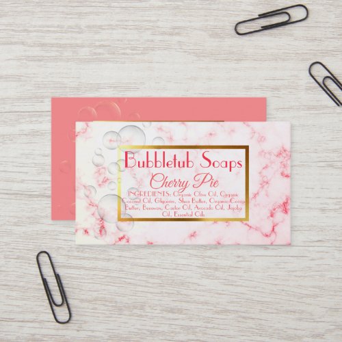 Fuax marble bubbles handmade soap bath pinks business card