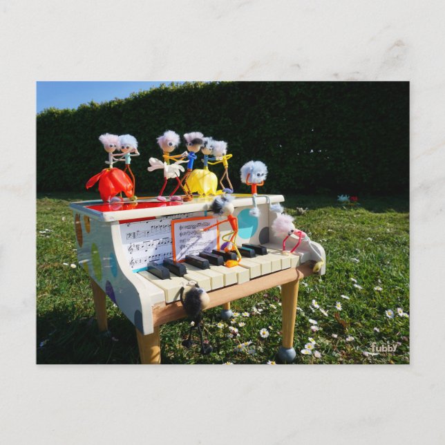 Fubbies on the piano making and dancing music. postcard (Front)