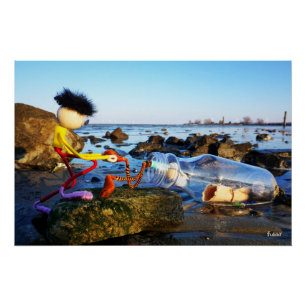 Fubby with bottle post on the coast. poster