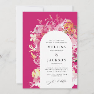 Fuchia Pink & Blush Watercolor Flower Arch Wedding Invitation