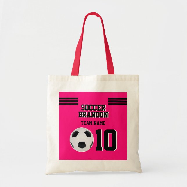 fuchia soccer ball mom girls team and coach  tote bag (Front)