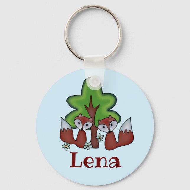Füchse mit Baum, personalisiert Keychain (Front)