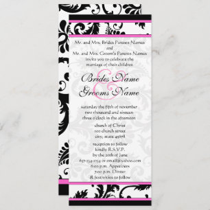 Fuchsia 9x4 Damask Swirls Wedding Invitation