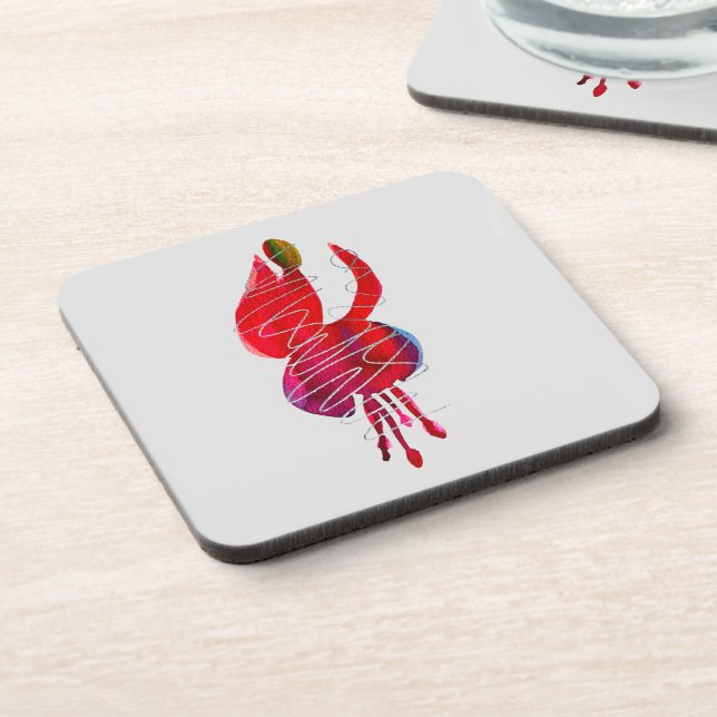 Fuchsia abstract watercolor floral beverage coaster (Left Side)