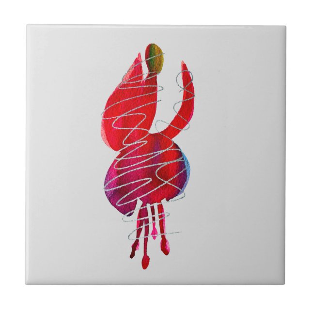 Fuchsia abstract watercolor floral ceramic tile (Front)