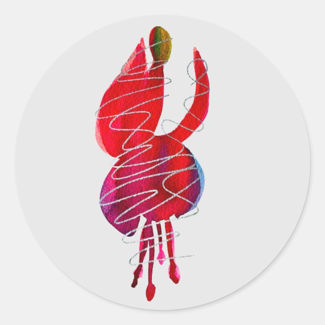 Fuchsia abstract watercolor floral classic round sticker (Front)