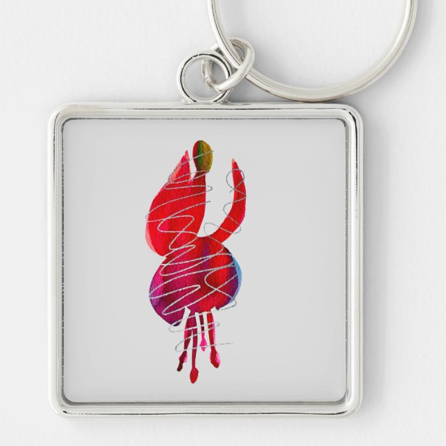 Fuchsia abstract watercolor floral keychain (Front)