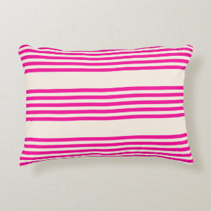 Fuchsia and beige five stripes pattern accent pillow