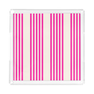 Fuchsia and beige five stripes pattern acrylic tray