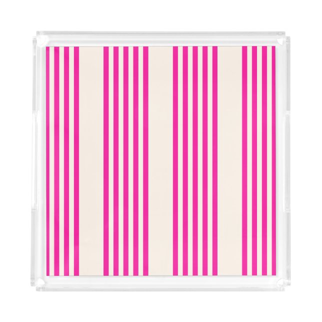 Fuchsia and beige five stripes pattern acrylic tray (Front)