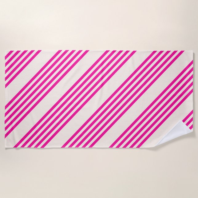 Fuchsia and beige five stripes pattern beach towel (Front)